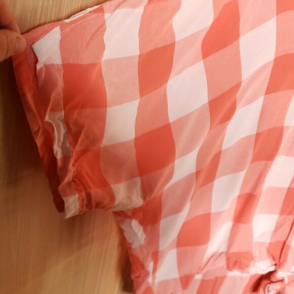 Express Womens Orange White Check Short Dolman Sleeve Front Tie Cropped Top... - Picture 5 of 7